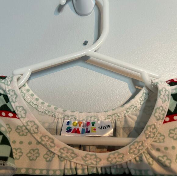 NWT Dot Dot Smile Flutter Sleeve Swing Dress – White/Red/Green – Baby Girl 6-12M - Picture 4 of 7
